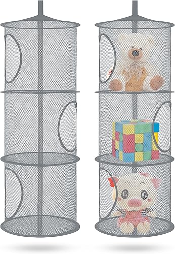 Miniatura 13 de Organizador de bolsas de malla colgante para ahorrar espacio, organizador plegable de almacenamiento de animales de peluche, 5 compartimentos,