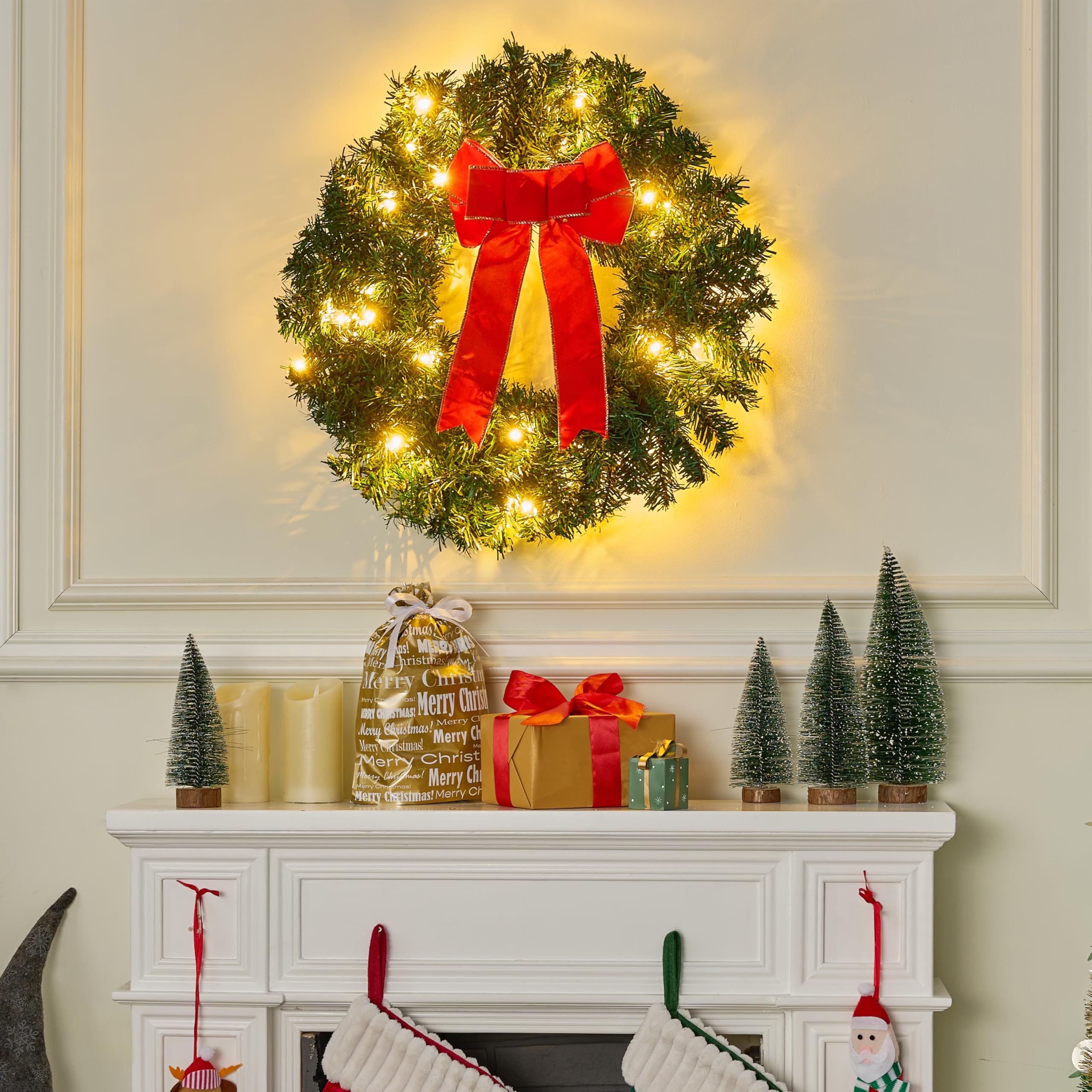 Joiedomi Couronne de Noël de 48,3 cm avec lumières LED, 3 couronnes pour Porte d'entrée, fenêtres, Salon et décorations de Noël