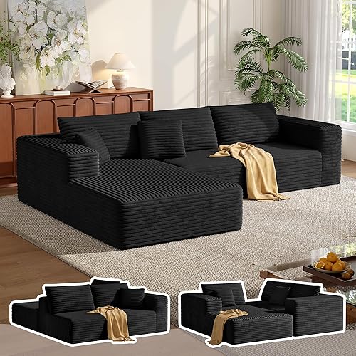 Miniatura 11 de MoonSpeak Sofá modular sin hueso de 133 pulgadas para sala de estar, moderno sofá modular con asiento profundo, sofá cama tapizado con 2 otomanas