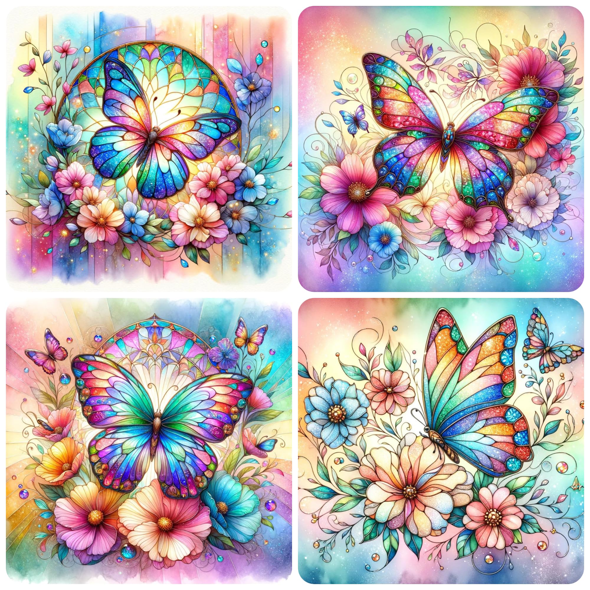 Giftz Galore Gifts & Craft Supplies Multicolor Set Of 4 Butterfly Square Mdf Coaster - Set-24