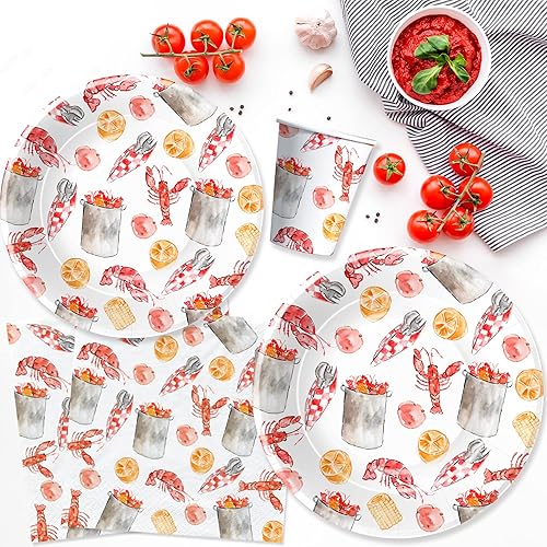 Miniatura 7 de APOWBLS Suministros para fiestas de cangrejo de cangrejo  Platos temáticos de langosta y servilletas, suministros para fiesta, plato, taza,