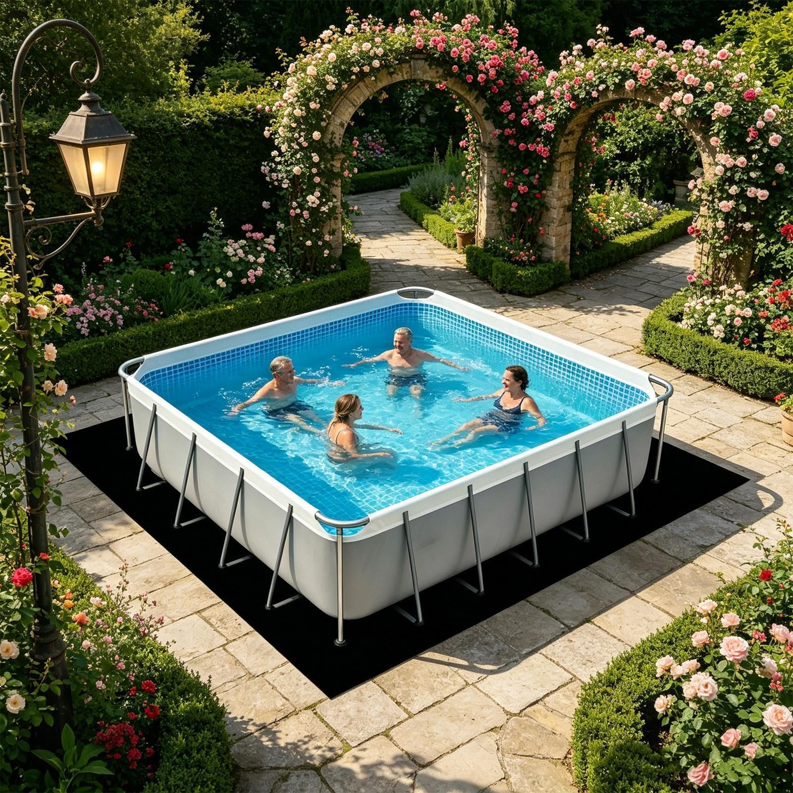 Générique sous Piscine Tapis De Protection Polyester 400x400x0.5cm| Tapis De Sol pour Spa | Tapiss Isolant Et Antidérapant Piscine pour Le Sol sous Piscines Maison Jardin Cour Patio Pelouse