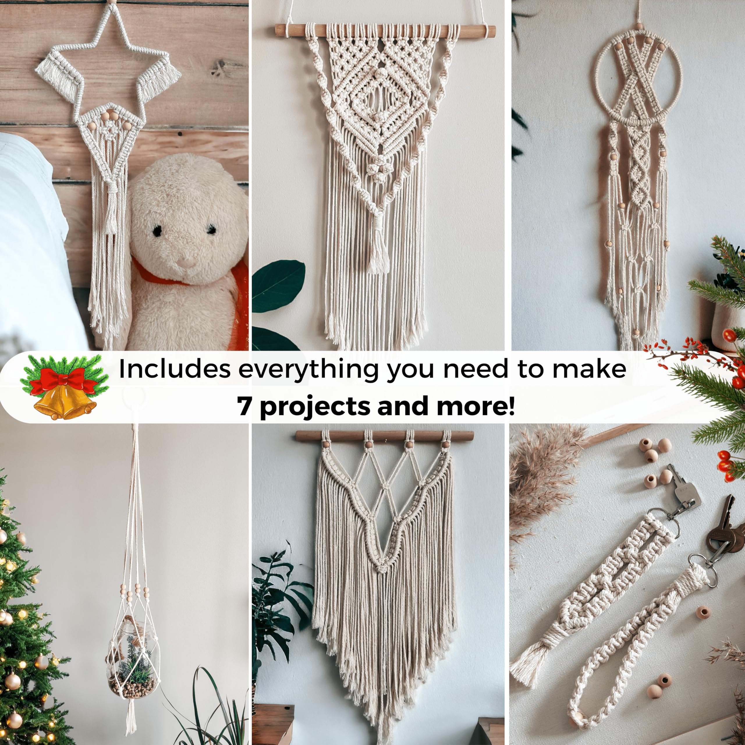 MIGO Creates Macrame Kits for Adults Beginners with 112 Macrame Supplies and 7 Projects Book: DIY Macrame Kit Includes 165 Yards Macrame Cord with Craft Supplies & Materials to Start Macrame!