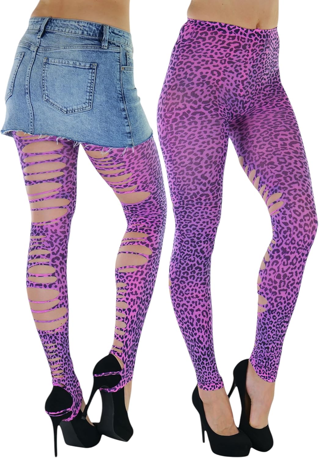 ToBeInStyle Women’s Slashed Ripped Shredded Distressed Hosiery Tights Leggings Music Festival