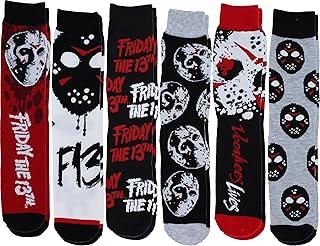 Hyp Friday the 13th Jason Voorhees Men's Casual Crew Socks, 6-Pack, Size 8-12