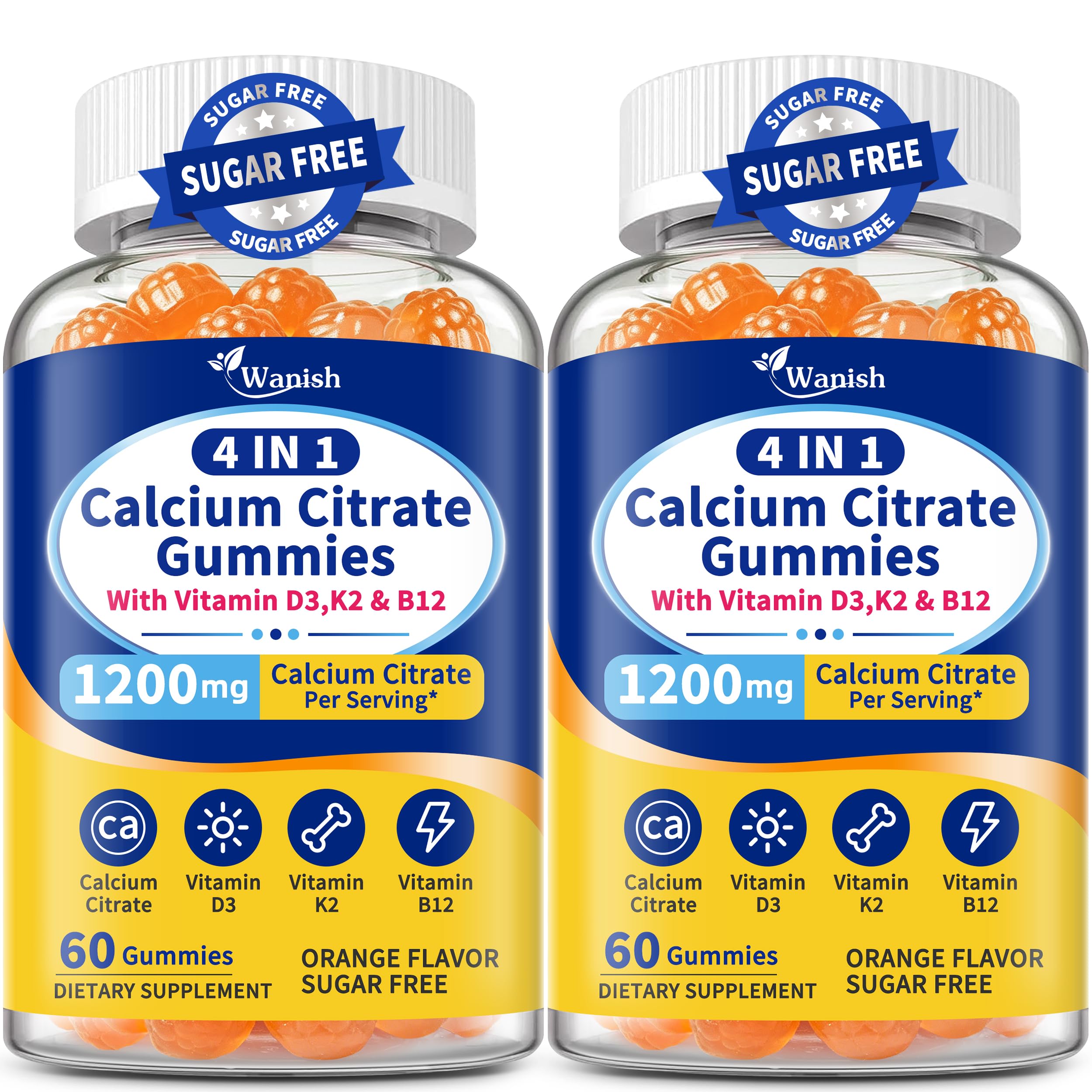 (2 Pack) Calcium Citrate 1200 mg Gummies Supplements for Women & Men,Pure Calcium Citrate Gummies for Bone, Muscle & Immune Support - Easy to Digest, Sugar Free,Vegan,Peach Flavor,60 Day Supply — Amazon image 9