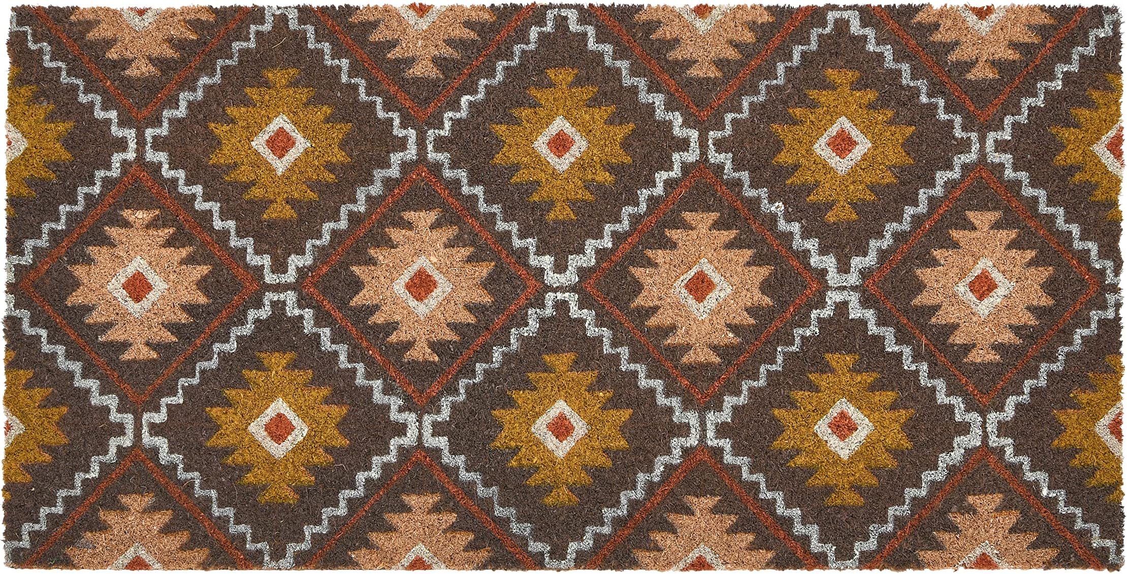 Main + MesaNatural Coir Doormat with Aztec Print, Multicolor
