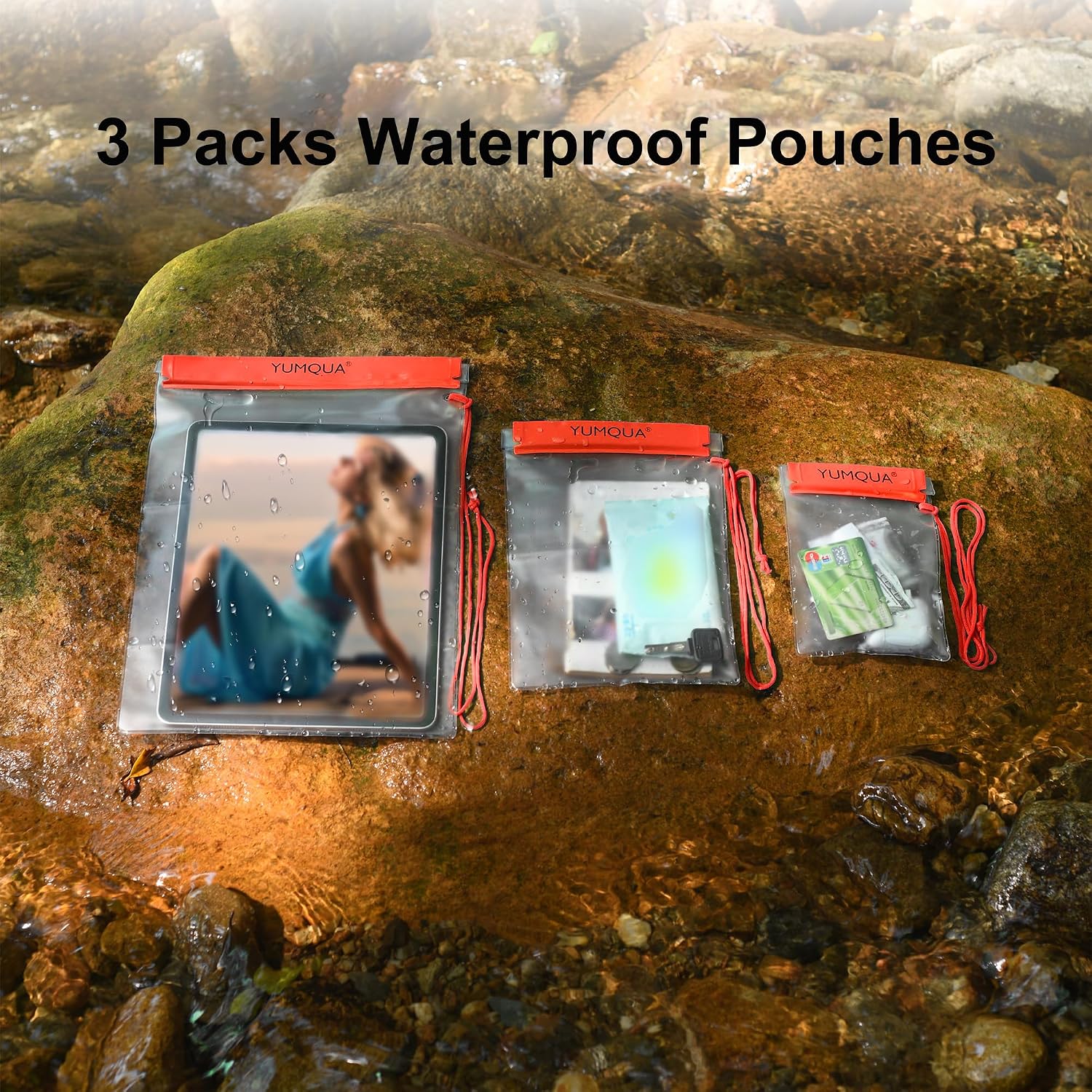 YUMQUA Waterproof Pouch Dry Bags Document Map Holder for Water Sport 3PACK image 2