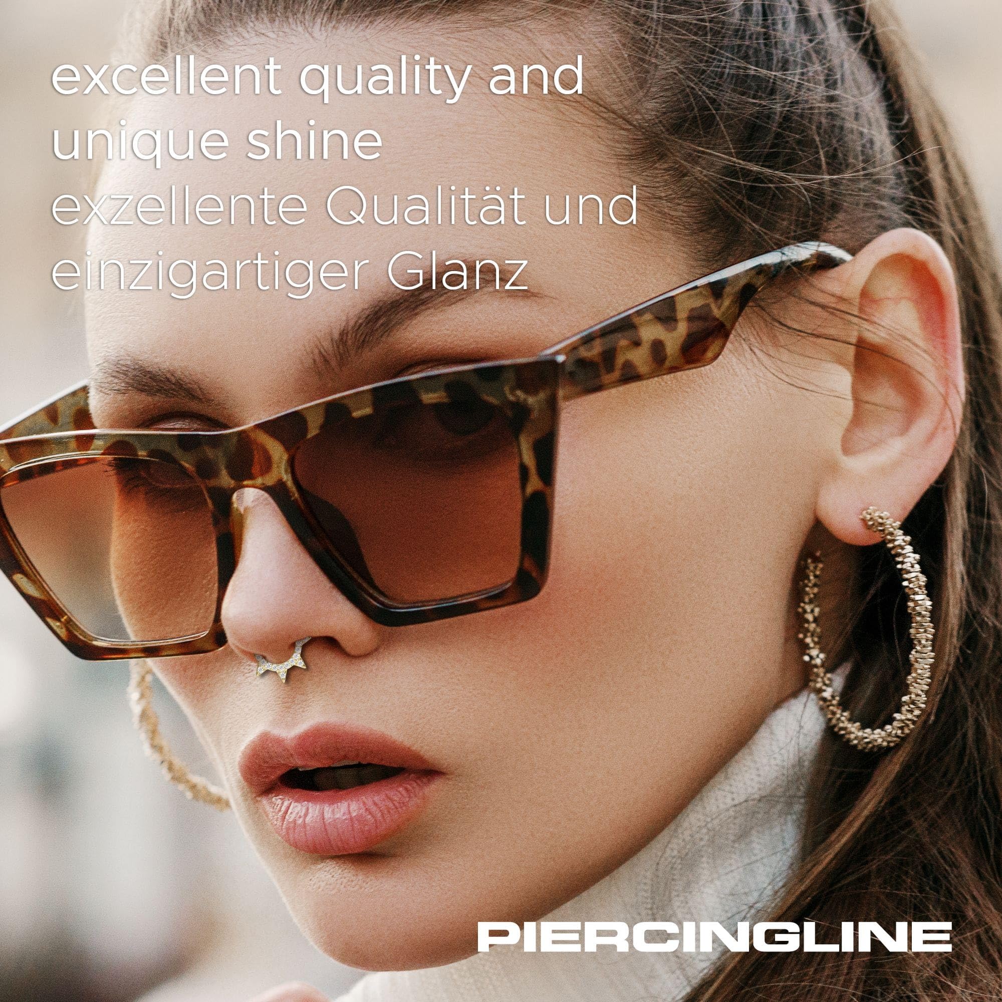 PIERCINGLINE Piercing Ring 14K Gold Segmentring Clicker EINGEFASSTE MOISSANITE + SPITZEN 585er Gold - Goldfarben