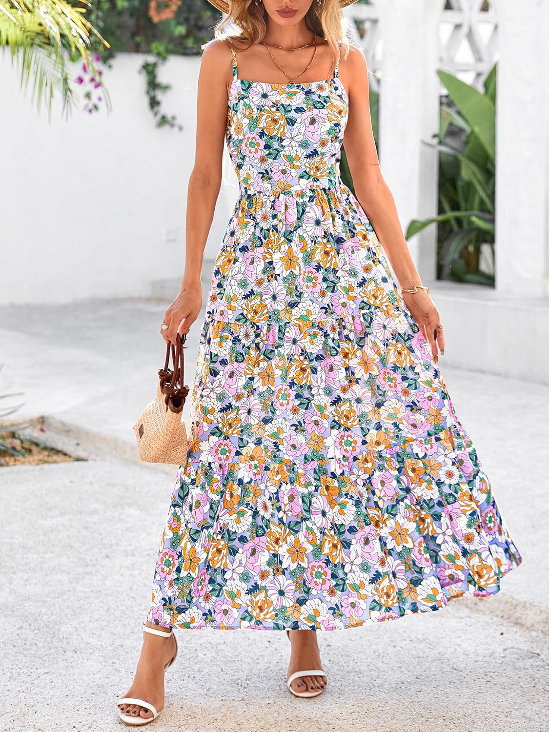 NOLLSOM Women's Summer Dress 2025 Casual Floral Boho Maxi Dresses Sleeveless Spaghetti Strap Long Beach Sun Dresses - Image 2