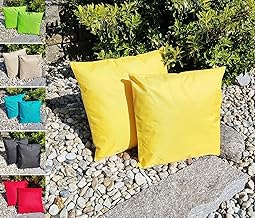 JACK 1x 45x45cm Outdoor Lounge Kissen Dekokissen inkl. Füllung Wasserabweisend Sitzkissen Garten Stuhl Lotus Effekt, Farbe:Gelb