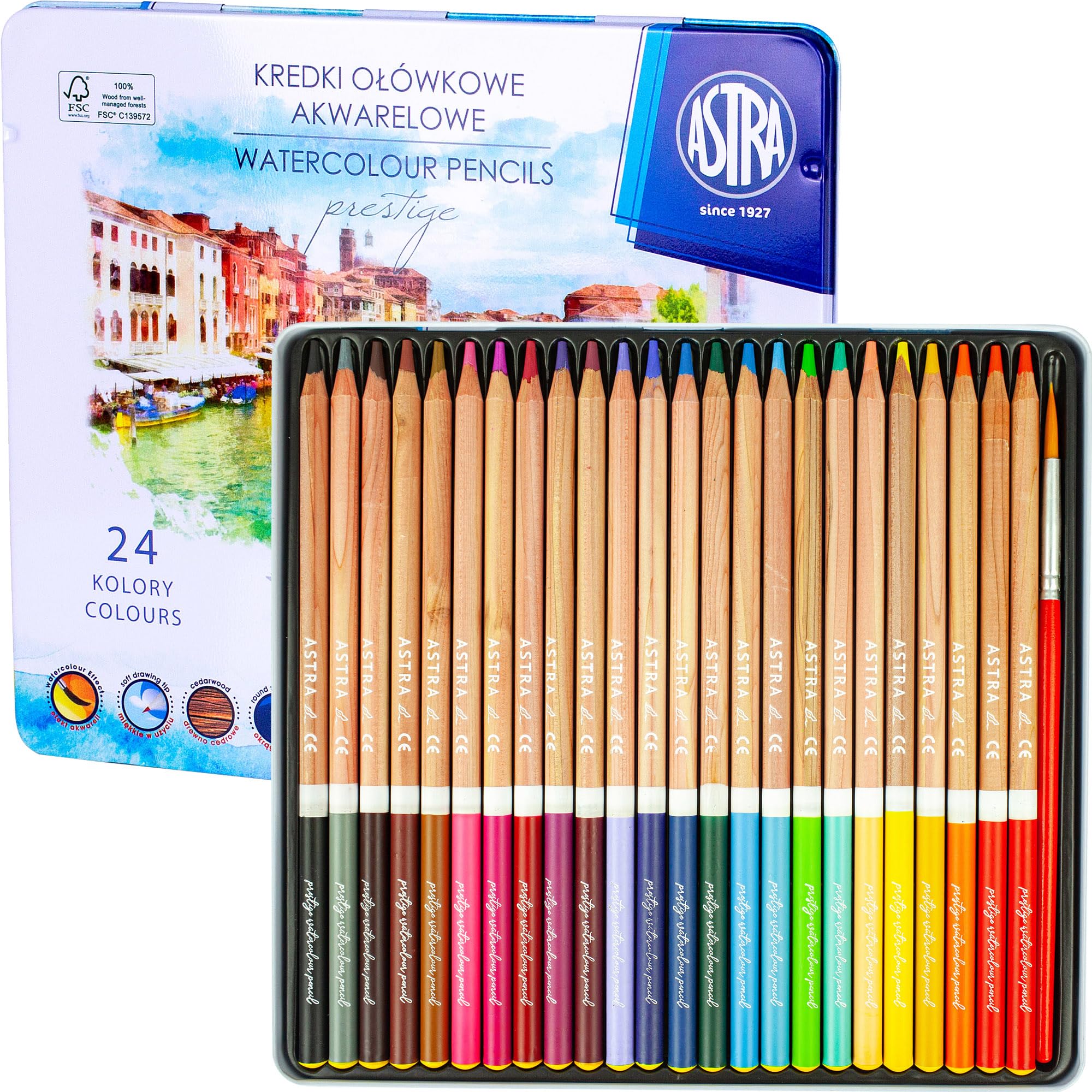 Staedtler Noris Colour - Matite Acquerellabili con Pennello, Utilizzabili Anche a Secco, Matite Colorate Bambini, Colori a Matita, Set Matite da Disegno per Cancelleria Scuola e Cartoleria, 24 Pezzi