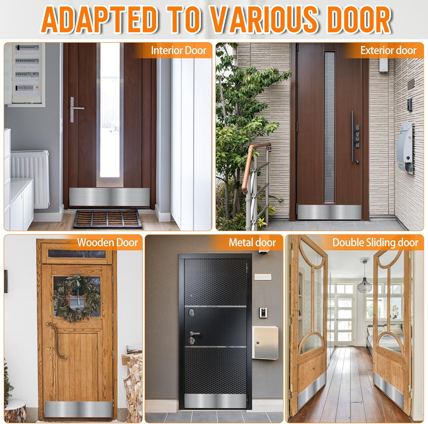 2 PCS 6" x 34" Self Adhesive Door Kick Plate for Bottom of Door, Stainless Steel Front Door Kick Plates, Kickplates for 36" Door Interior and Exterior