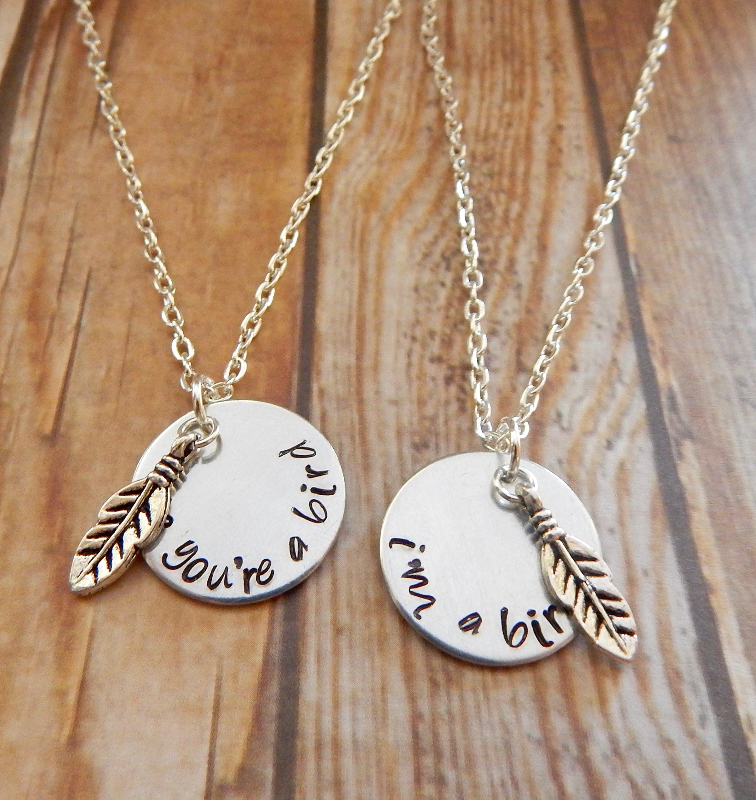 Custom Necklace Set with Feather Charm - Pick a Quote Necklace