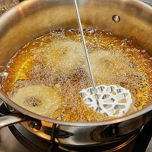 Miniatura 7 de BESTonZON Bunuelos Molds Rosette Timbal Molde de aluminio para gofres con mango de madera Bunuelo Maker para rosetón Bunuelos Cookie S