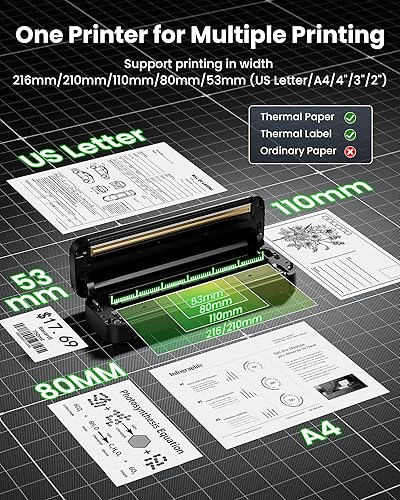 Miniatura 4 de Itari M832 Impresora portátil inalámbrica para viajes, impresora Bluetooth para teléfono, laptop, impresora compacta térmica sin tinta para uso