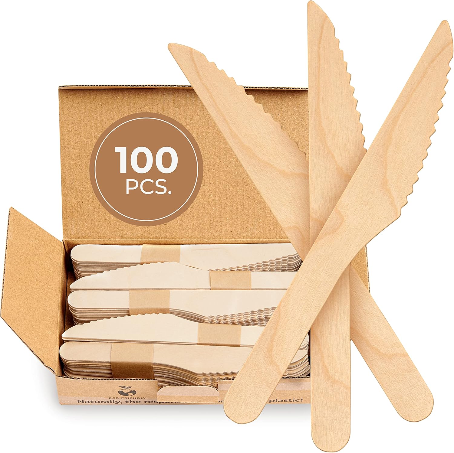 Disposable Wooden Knives Set of 100 Pcs 100 Compostable