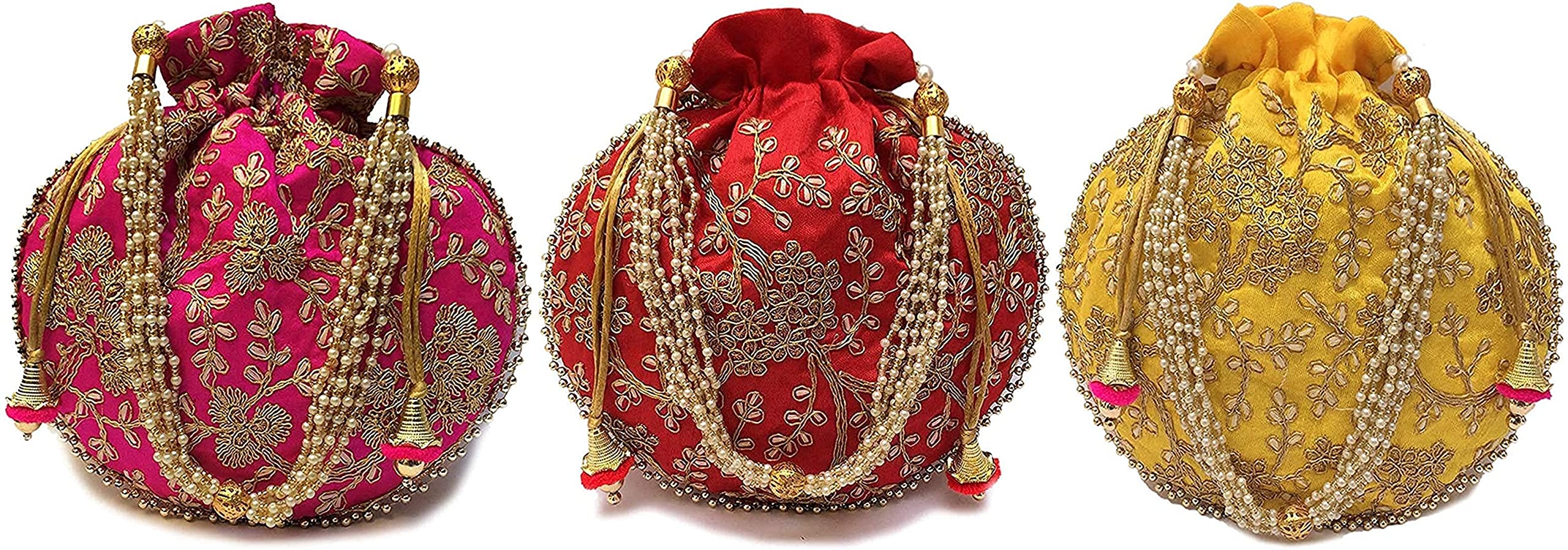 FASHIONS Rajasthani Style Royal Clutch Silk Batwa Bag Combo Wristlets Ethnic Potli for Women's Zari Work Bridal