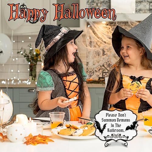 Miniatura 5 de Decoración de madera de Halloween, letrero de madera con 2 decoraciones de madera para bricolaje y un soporte de metal, decoración del hogar, placa