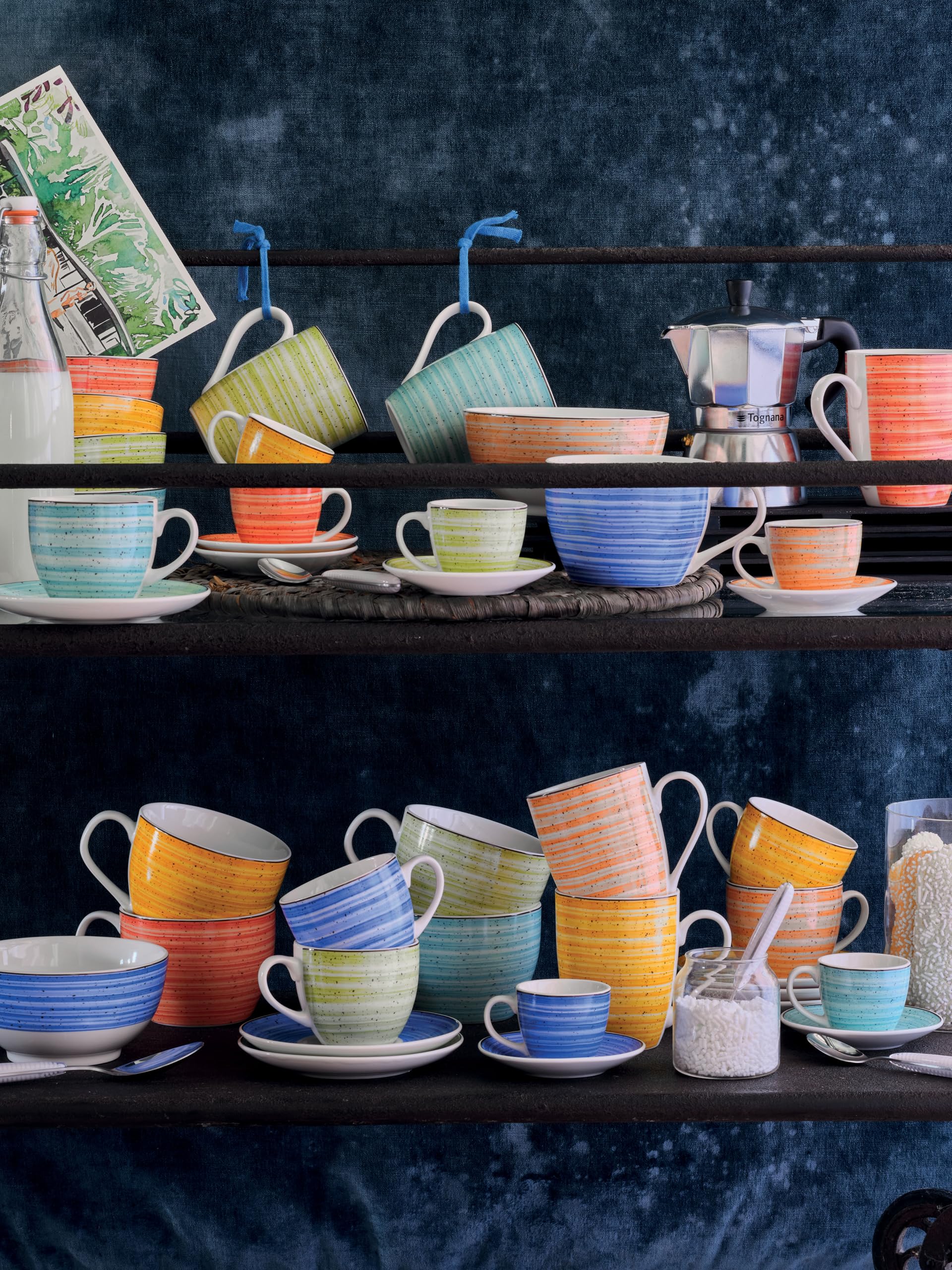 Tognana Kaleido, boîte de 6 tasses à thé avec soucoupe, New bone china, multicolore