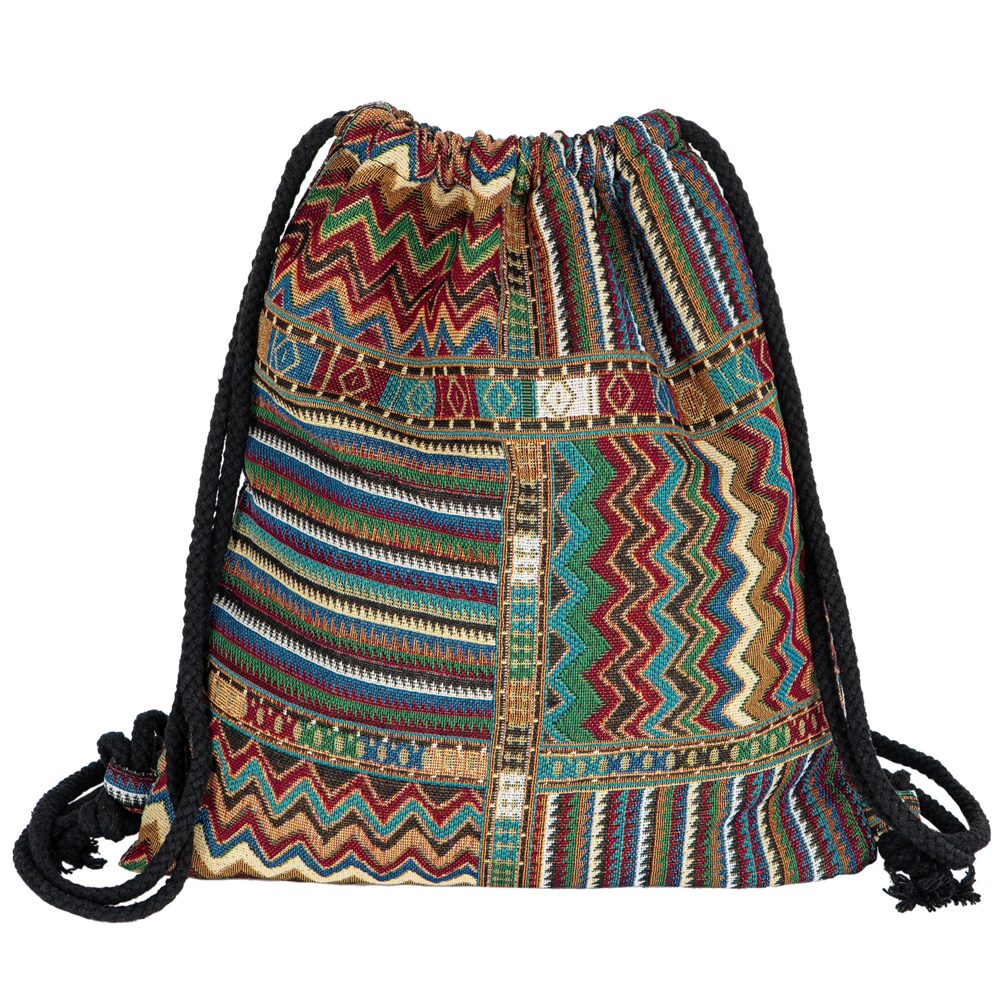 Van Caro Bohemian Drawstring Backpack Light Cinch Bag Gym Sack String Bag