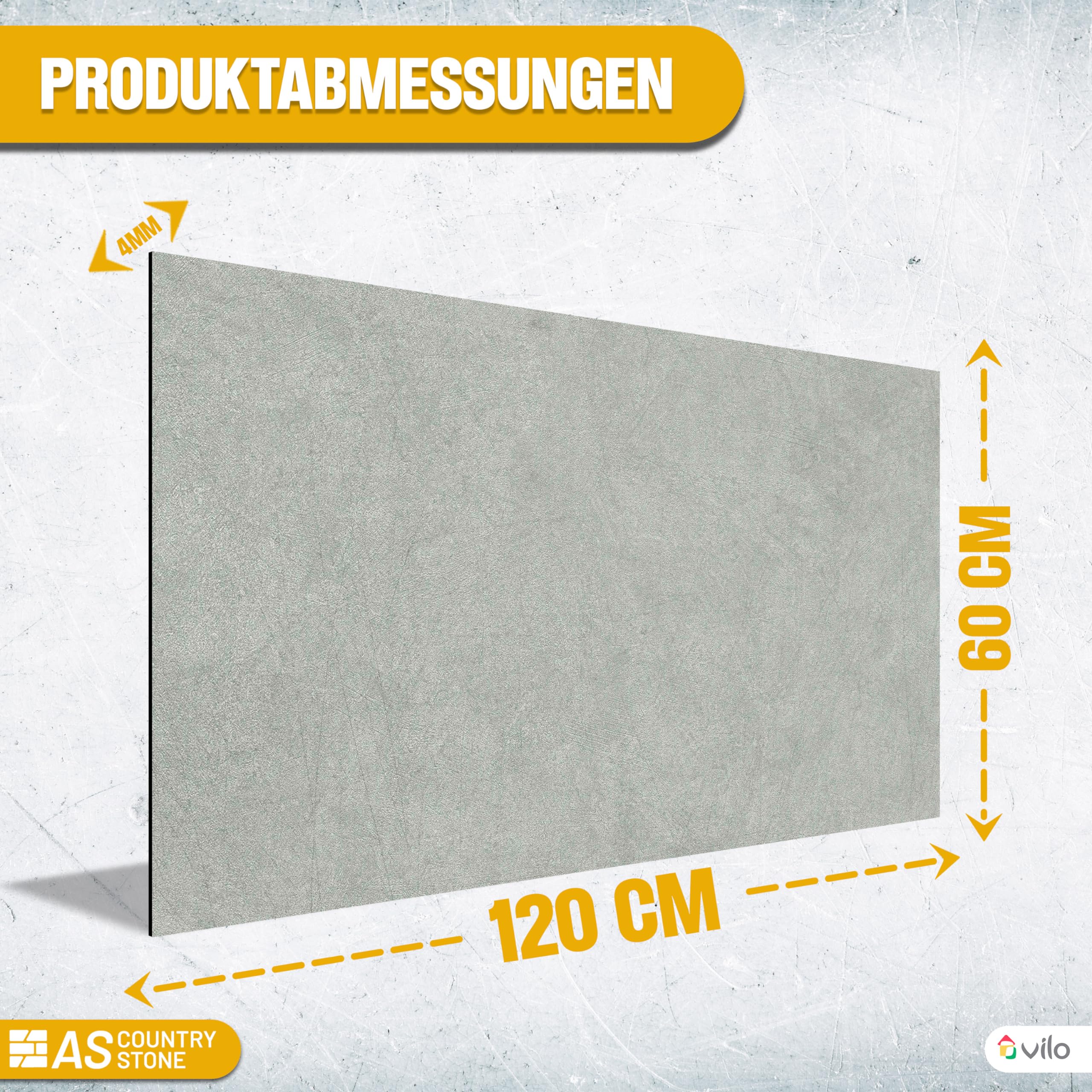 AS Country Stone Wandpaneele in Marmoroptik - 60x120 cm | PVC Wandverkleidung mit echtem Quarz und Steinmehl für Küche, Bad & mehr | Küchenrückwand Platte Wandpaneel | Concrete Light