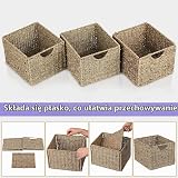 Zestaw 3 prostokątnych koszy do przechowywania z trawy morskiej, 26,5 x 24 x 19 cm, składany kosz wiklinowy, pudełko na półki, naturalny organizer do łazienki, salonu