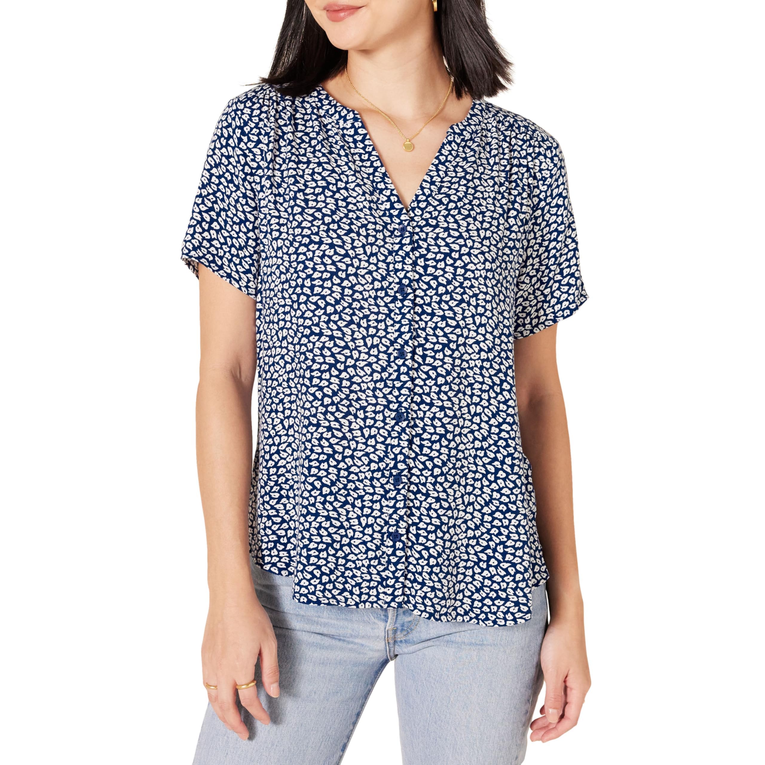 Amazon EssentialsWomen's Relaxed-Fit Short-Sleeve Woven Blouse