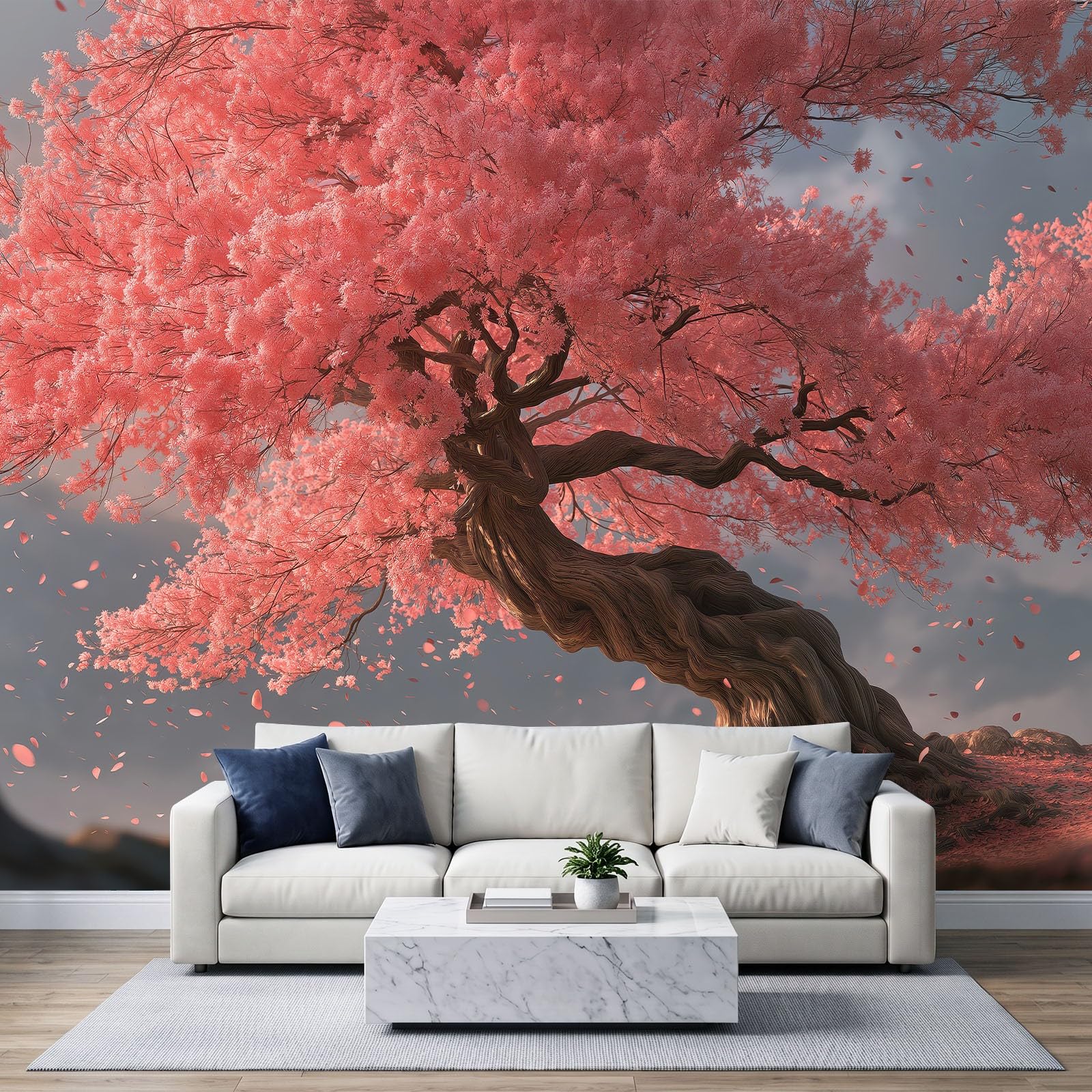 Tapeta 3D panoramiczny obraz ścienny 250 x 175 cm Verträumt Romantisch Pflanzen Kirschblütenbäume tapeta gobelin plakat panoramiczny salon dekoracja ścienna pokój dziecięcy, różowy