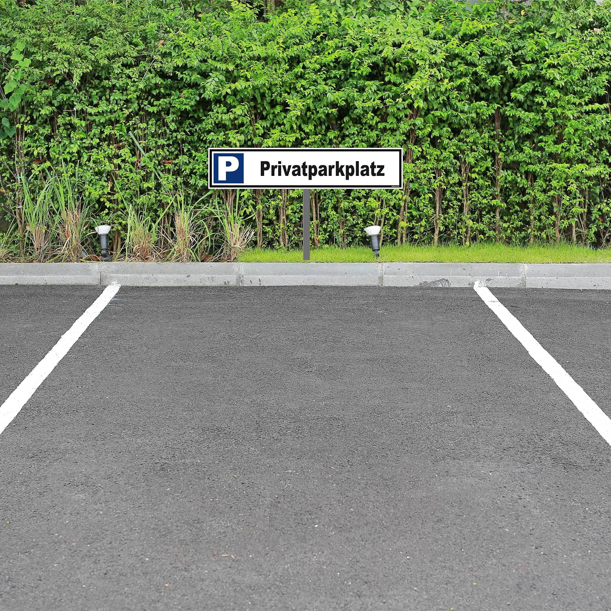 Parkplatz Schild - Privatparkplatz - 52 x 11 cm mit Pfosten 75 cm Privatgrundstück, Parken verboten, Verbotsschilder, Privat, Parkplatzschilder, Parkverbot, Parkschilder