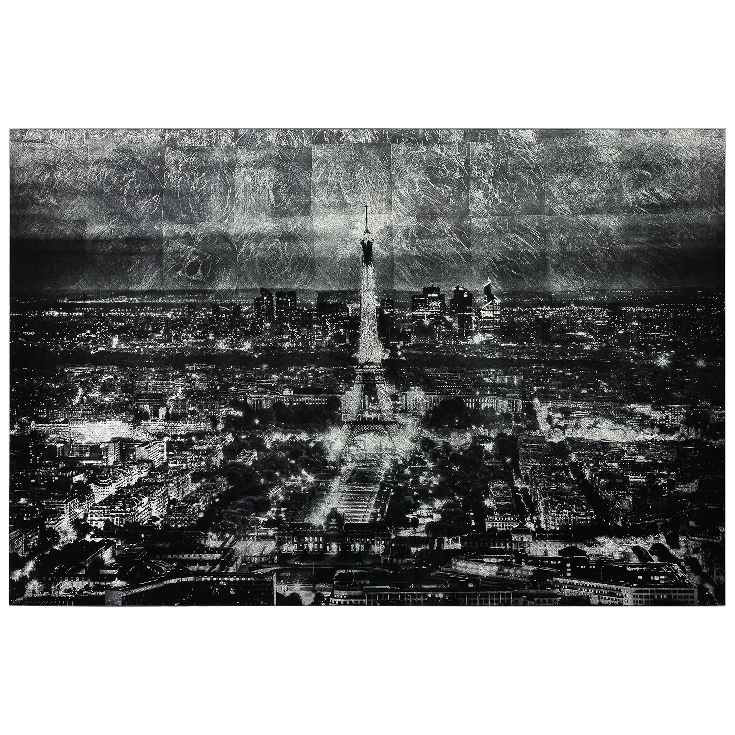 Empire Art Direct "Paris at Night Frameless Free Floating Reverse Printed Tempered Art Glass with Silver Leaf Wall Art Ready to Hang,Living Room,Bedroom ? Office, 32" x 48" x 0.2"