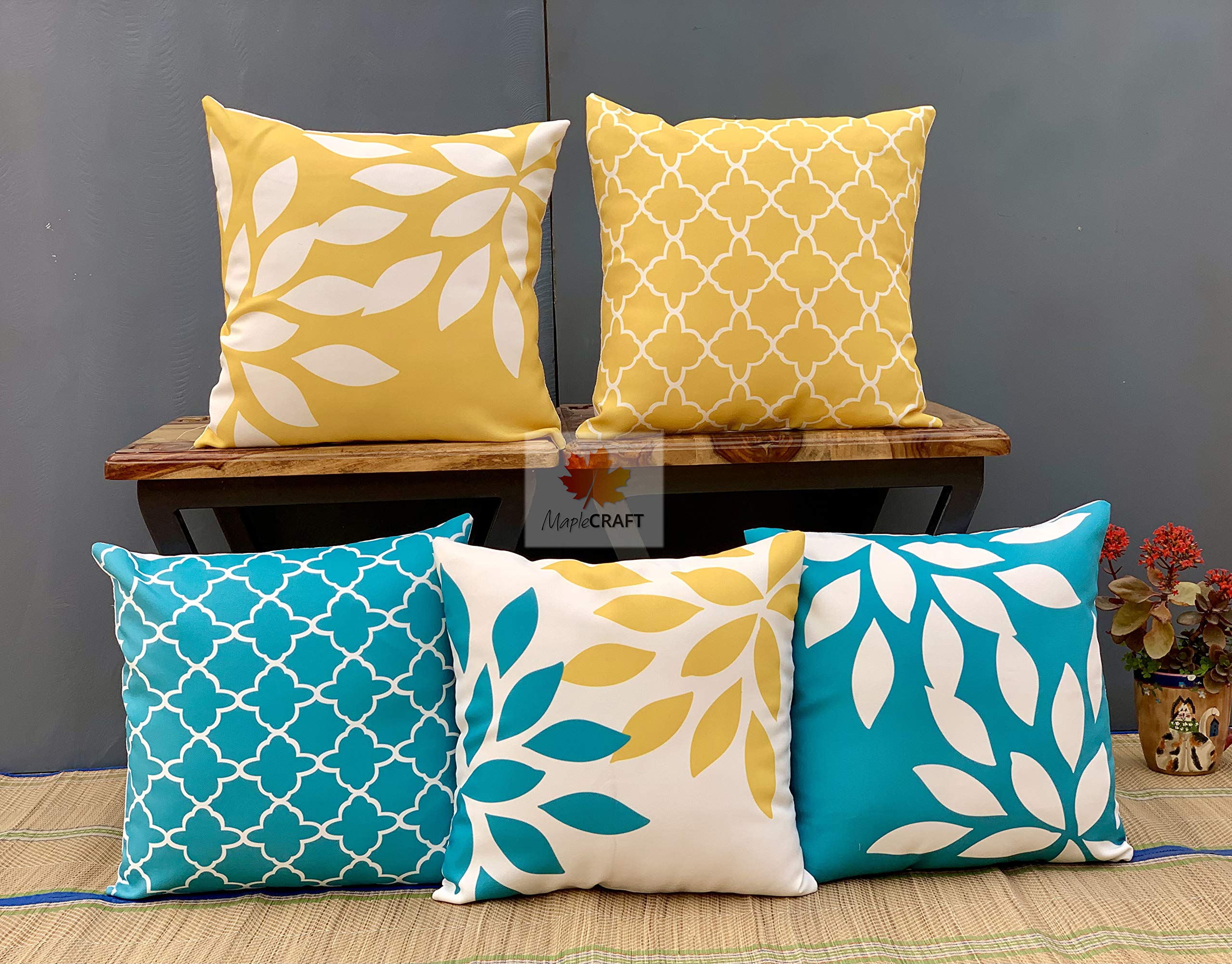 Maple Craft Yellow Blue Leaf Canvas Cotton Cushion Cover 16 X 16 inches, Set of 5 Pieces 200 TC, 200 TC (B08QN1CKC4) Amazon Price History, Amazon Price Tracker