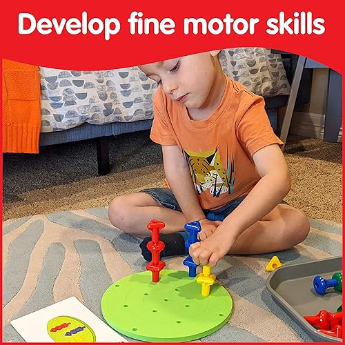 Miniatura 3 de edxeducation FunPlay Geo Pegs - Kit de educación en casa para niños pequeños - 18 meses - 24 clavijas de plástico + 2 tableros de clavijas + 50