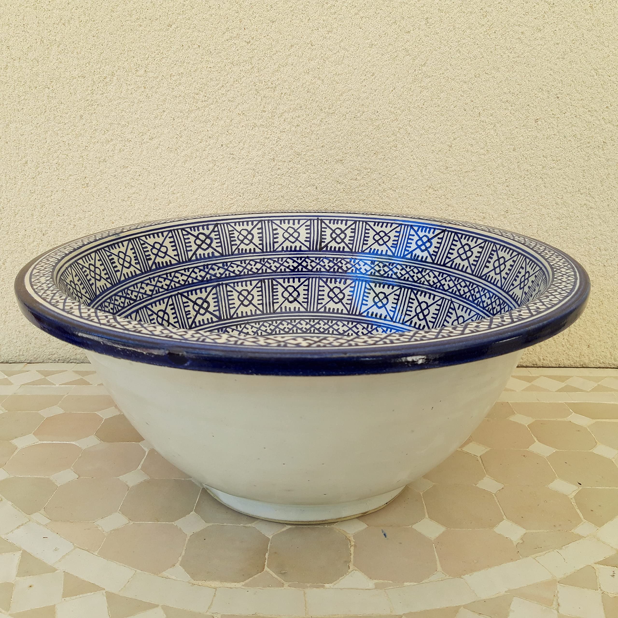 Vasque Marocaine Ronde En Céramique - Évier Lavabo à Poser/encastrer - 35 Cm