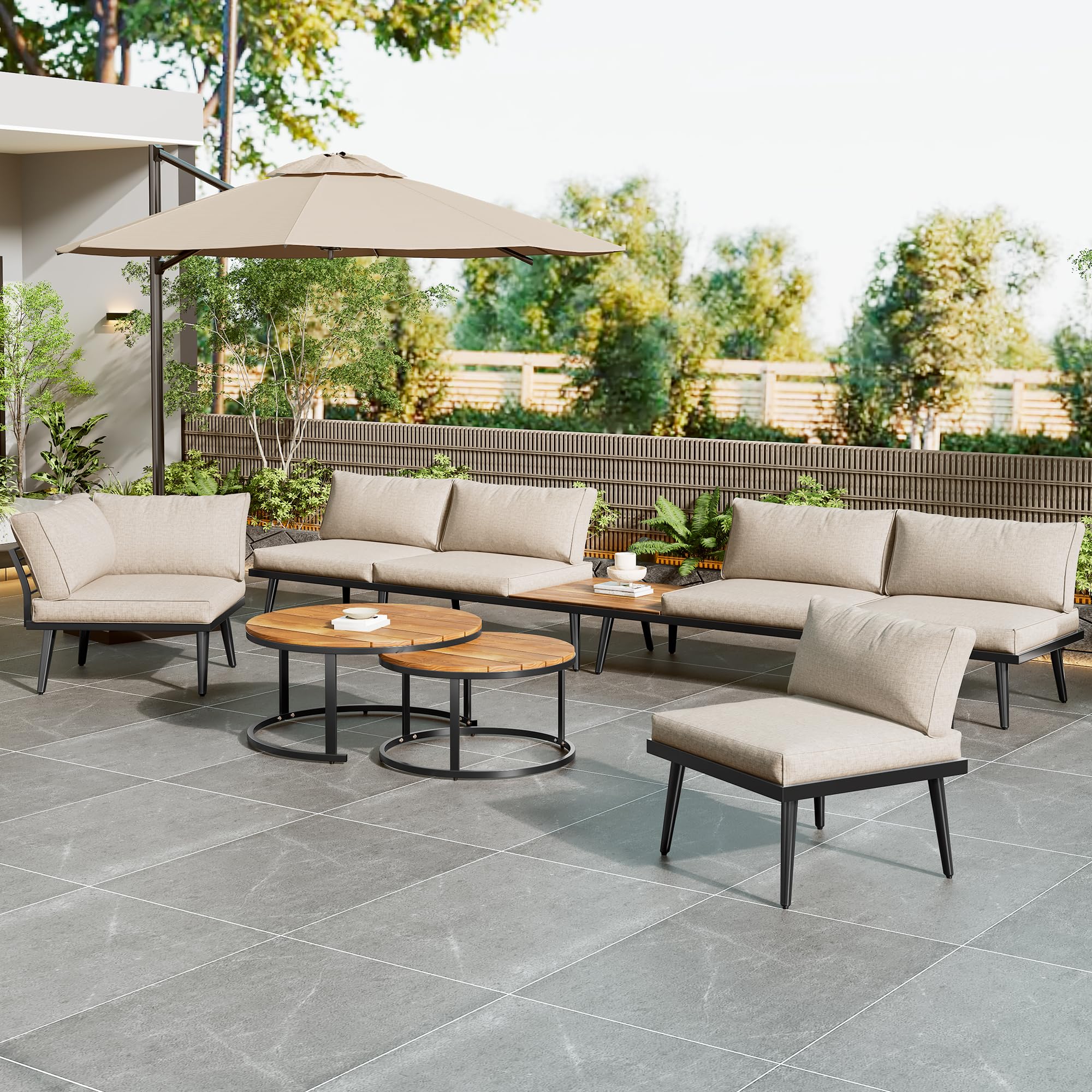 Moimhear Set sala da giardino per 5-6 persone, mobili da giardino in ferro zincato, 6 pezzi