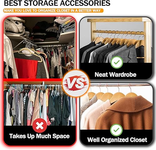 Miniatura 7 de Home Perchas de madera de alta calidad, paquete de 20 unidades, duraderas y delgadas, perchas para trajes con gancho giratorio de 360 grados,