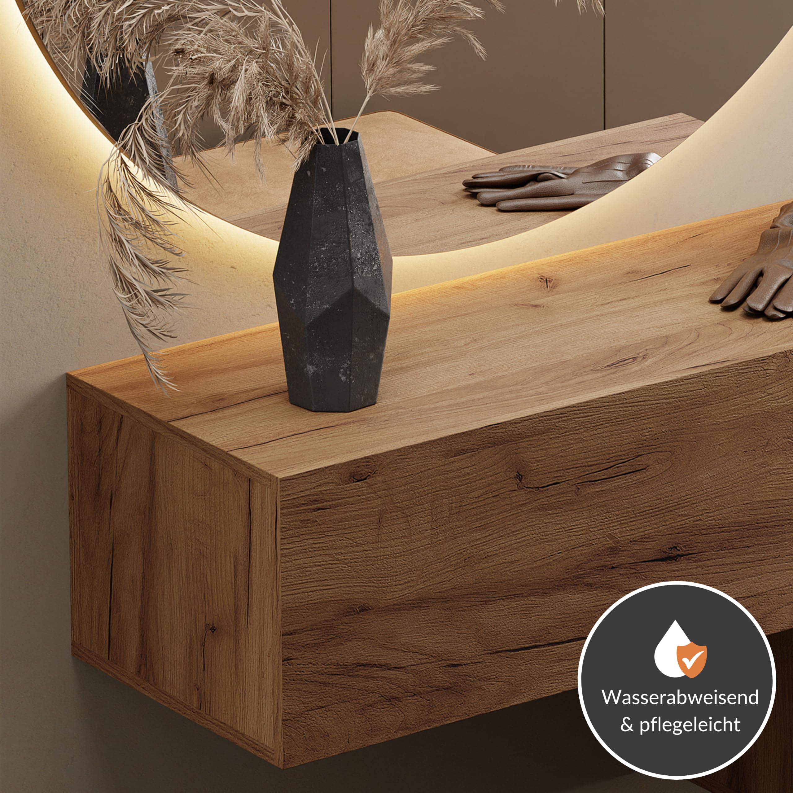 Planetmöbel Flur Möbel Garderobe Hängeschrank 1x 100 cm Gold Eiche, Kompaktgarderobe mit Klappe als Stauraum, Wandgarderobe hängend oder stehend, 37,8T x 100B x 32,5H cm