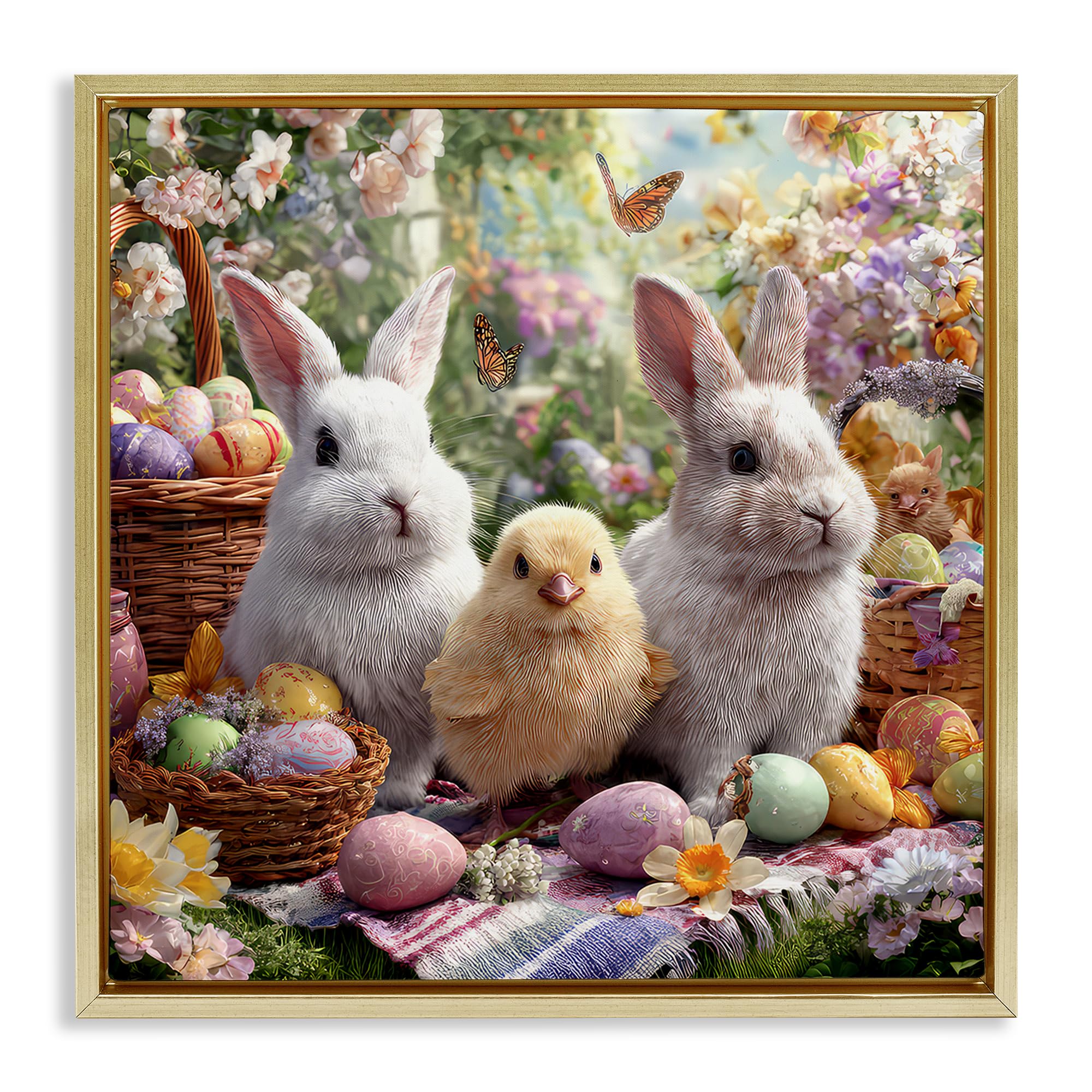 Stupell Industries Metallic Gold (Matte) 'Easter Animals & Eggs'| Floating Frame Canvas Art