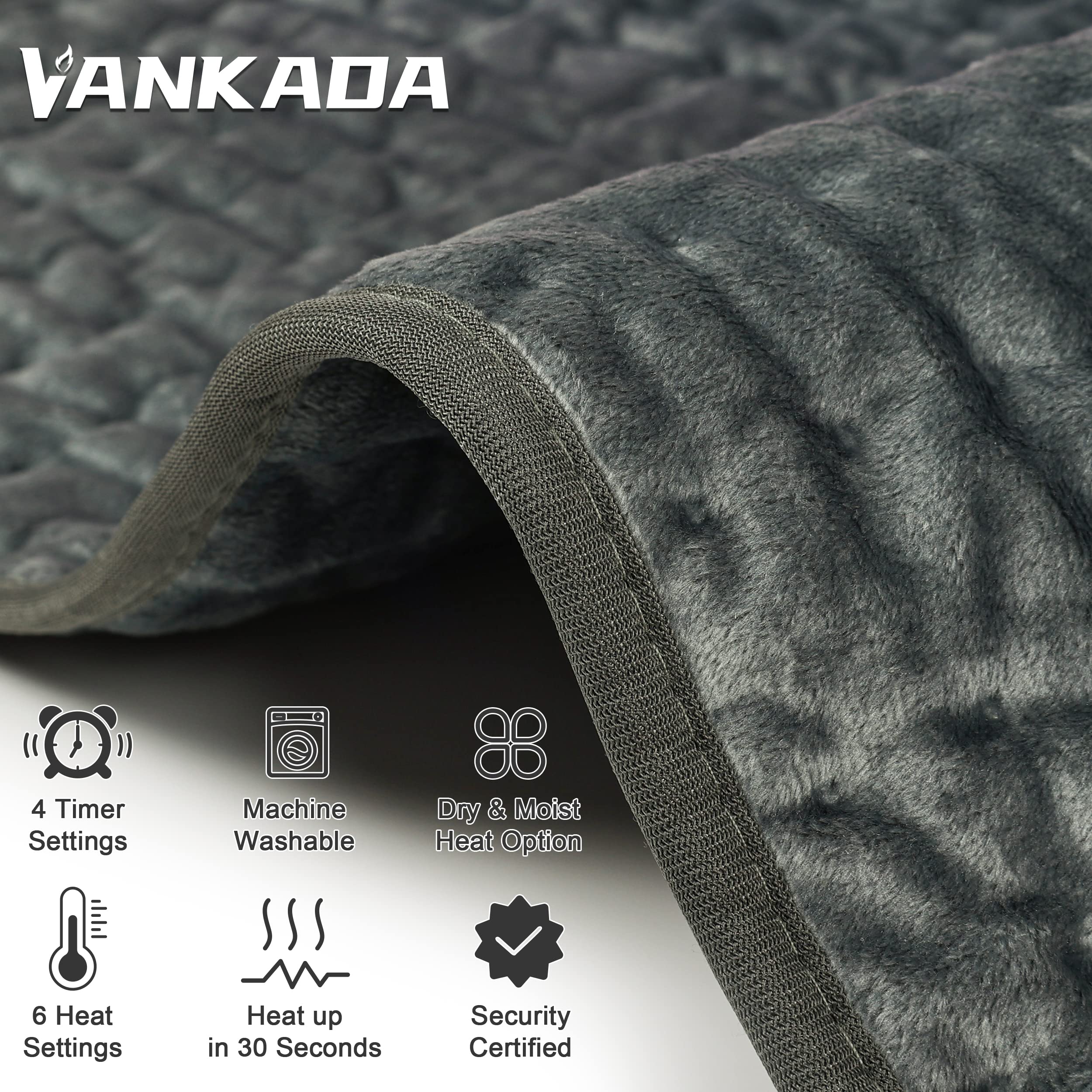 VANKADA Almohadilla térmica eléctrica, almohadilla térmica caliente, múltiples ajustes de temperatura y temporizador, adecuada para hombros, cuello, brazos, abdomen, espalda, piernas, etc. (gris verde