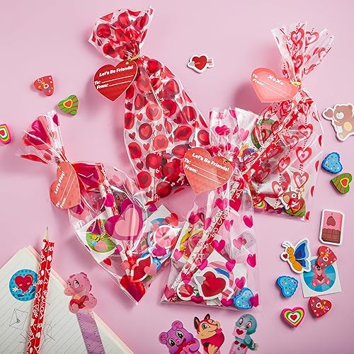Miniatura 7 de JOYIN Paquete de 28 regalos de papelería para el día de San Valentín para niños, bolsas de golosinas con juego de recuerdos de fiesta para