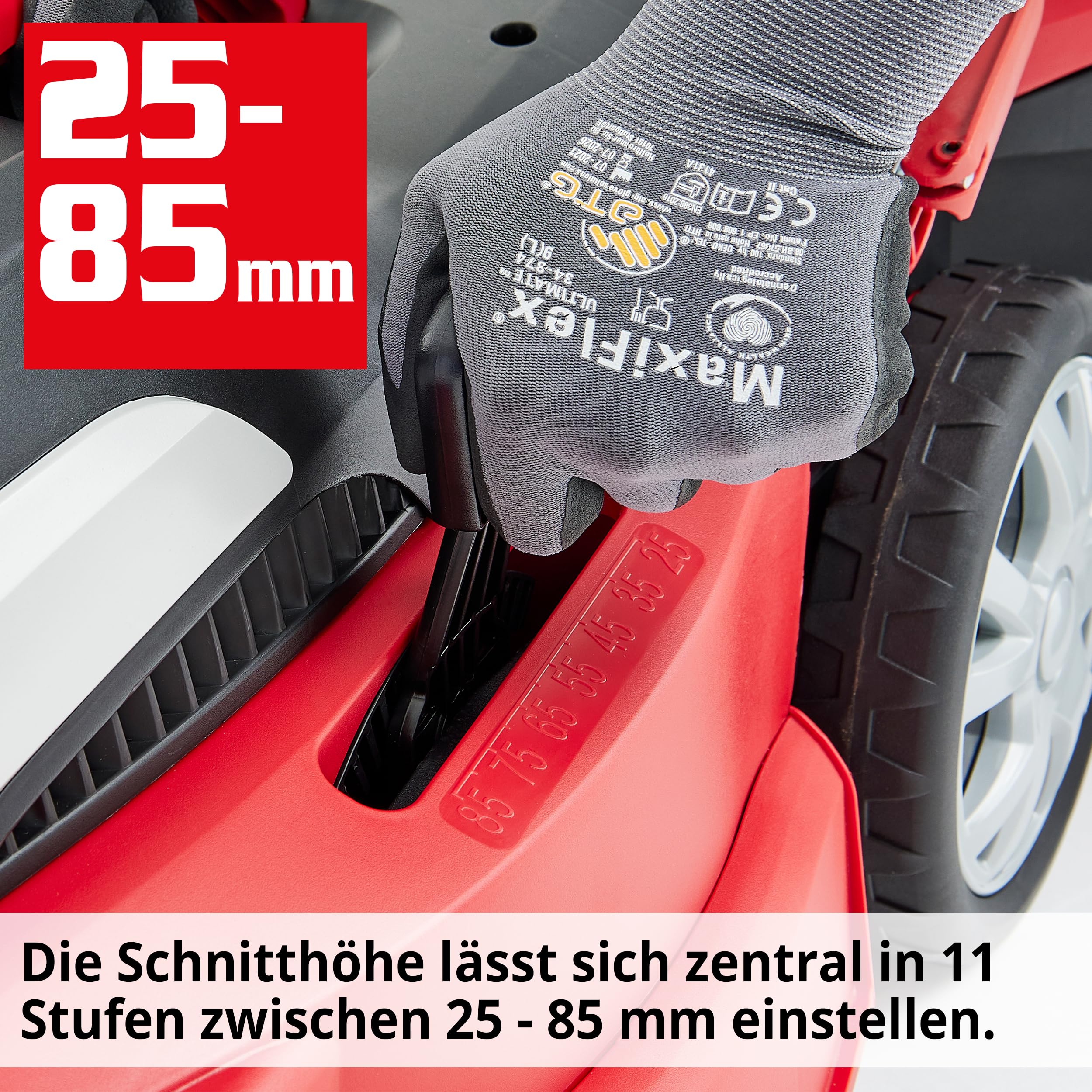 HECHT Elektro Rasenmäher 1800 W – 42 cm Schnittbreite, 50 L | 11-fache zentrale Schnitthöheneinstellung 25–85 mm für gepflegten Rasen, leichten Schnitt und komfortables Mähen