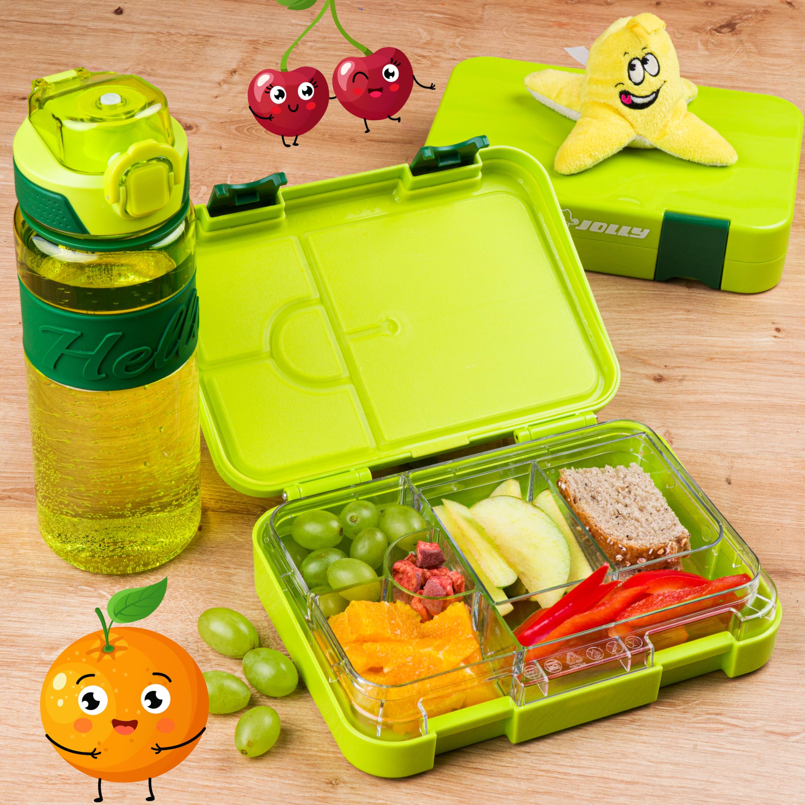 JOLLY Lunch - Set - Jausenbox & Trinkflasche 750ml, Auslaufsicher, herausnehmbare Fächer, BPA-Frei & Spülmaschinenfest, Kinderfreundlich, kompakt & robust