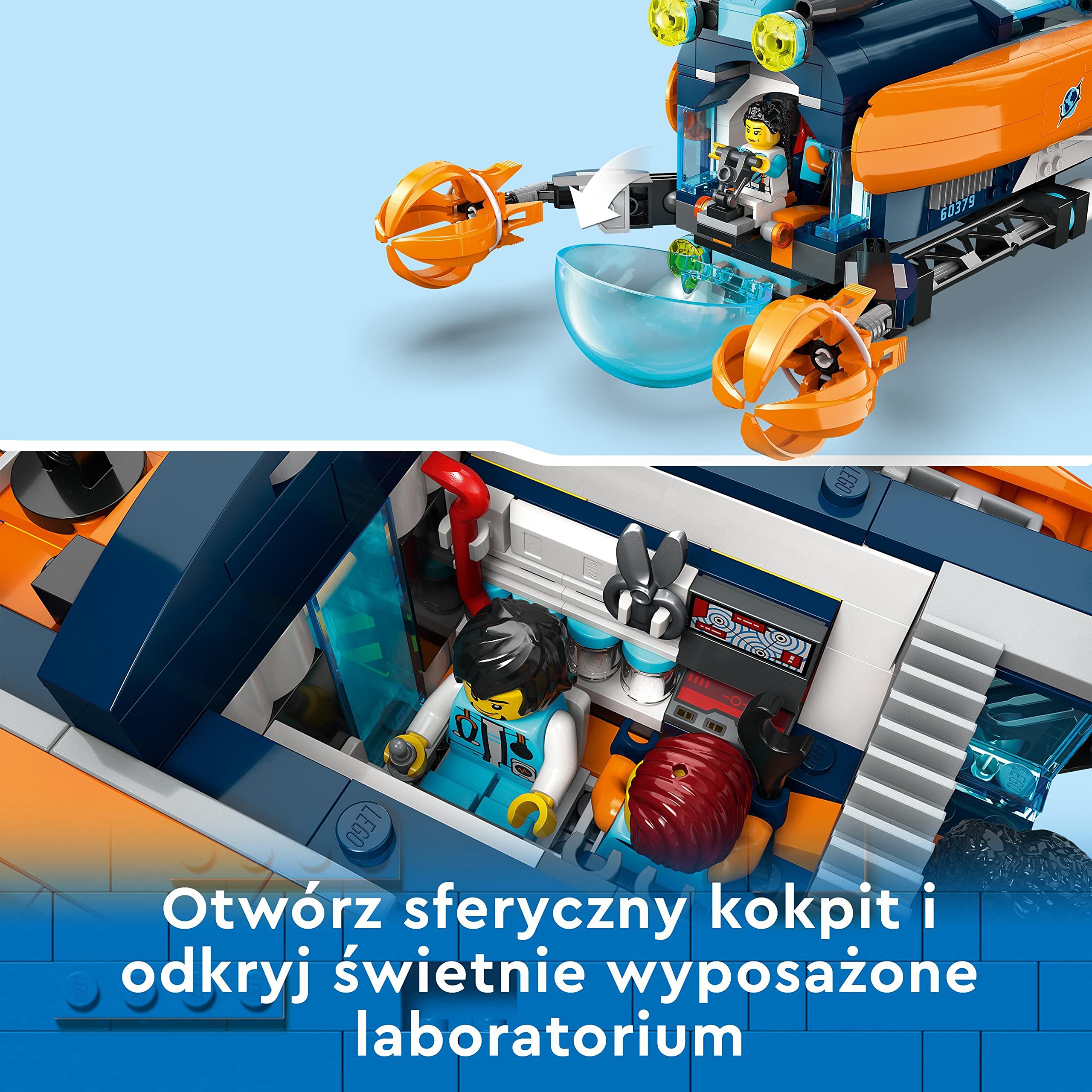 LEGO 60379 City Łódź podwodna badacza dna morskiego, Zabawka Podwodna dla Dzieci z Dronem i Figurkami Rekinów, Wrak Statku i Minifigurki, Pomysł na Prezent dla 7-latka, Dziewczynki i Chłopca