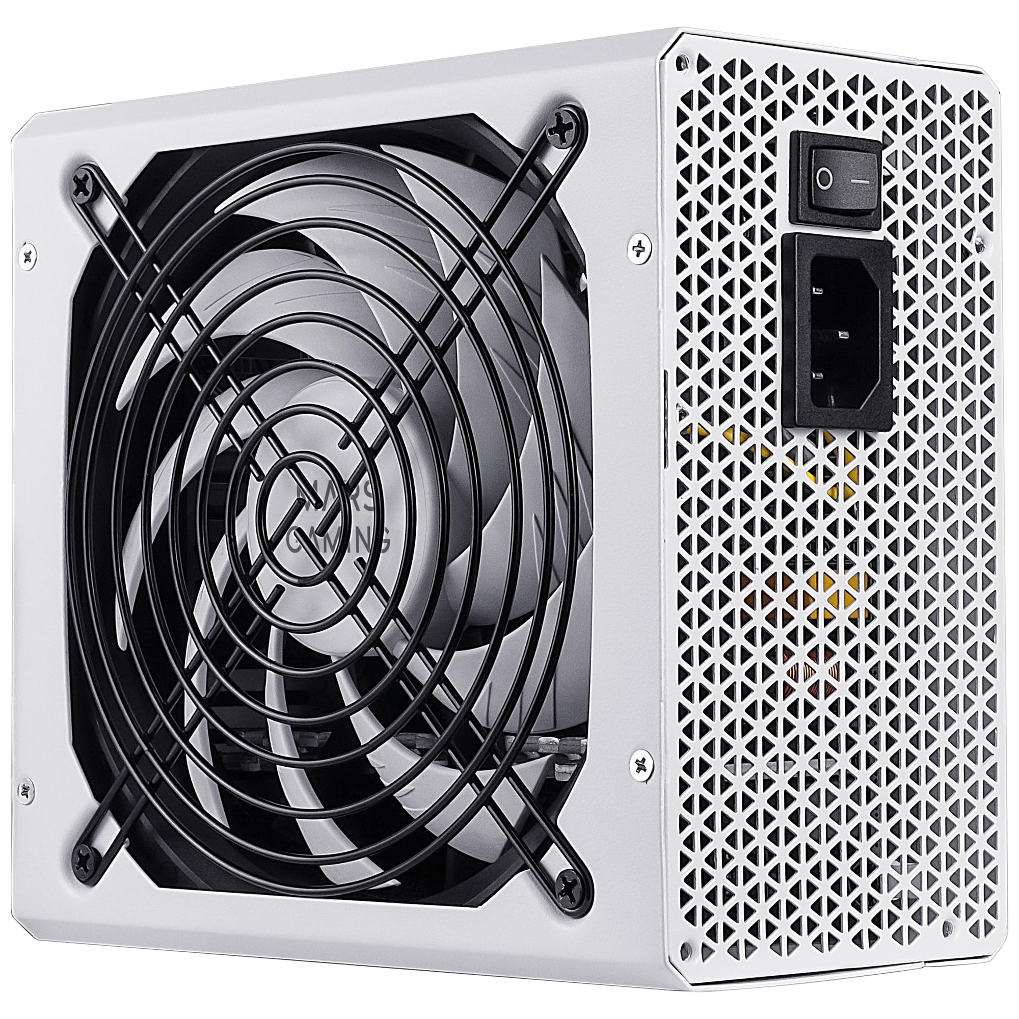 Mars Gaming MPB650, Alimentatore PC ATX 650W, 6 Anni di Garanzia, 80Plus Bronze 230V, Ventola FDB da 140mm con Tecnologia Silenziosa AI-RPM, 90% di Efficienza, Bianco