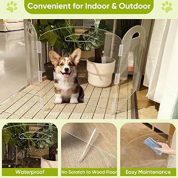 Clear Acrylic Pet Gate - Freestanding 3-Panel Barrier for Doorways, Folding Cat and Dog Fence for Home