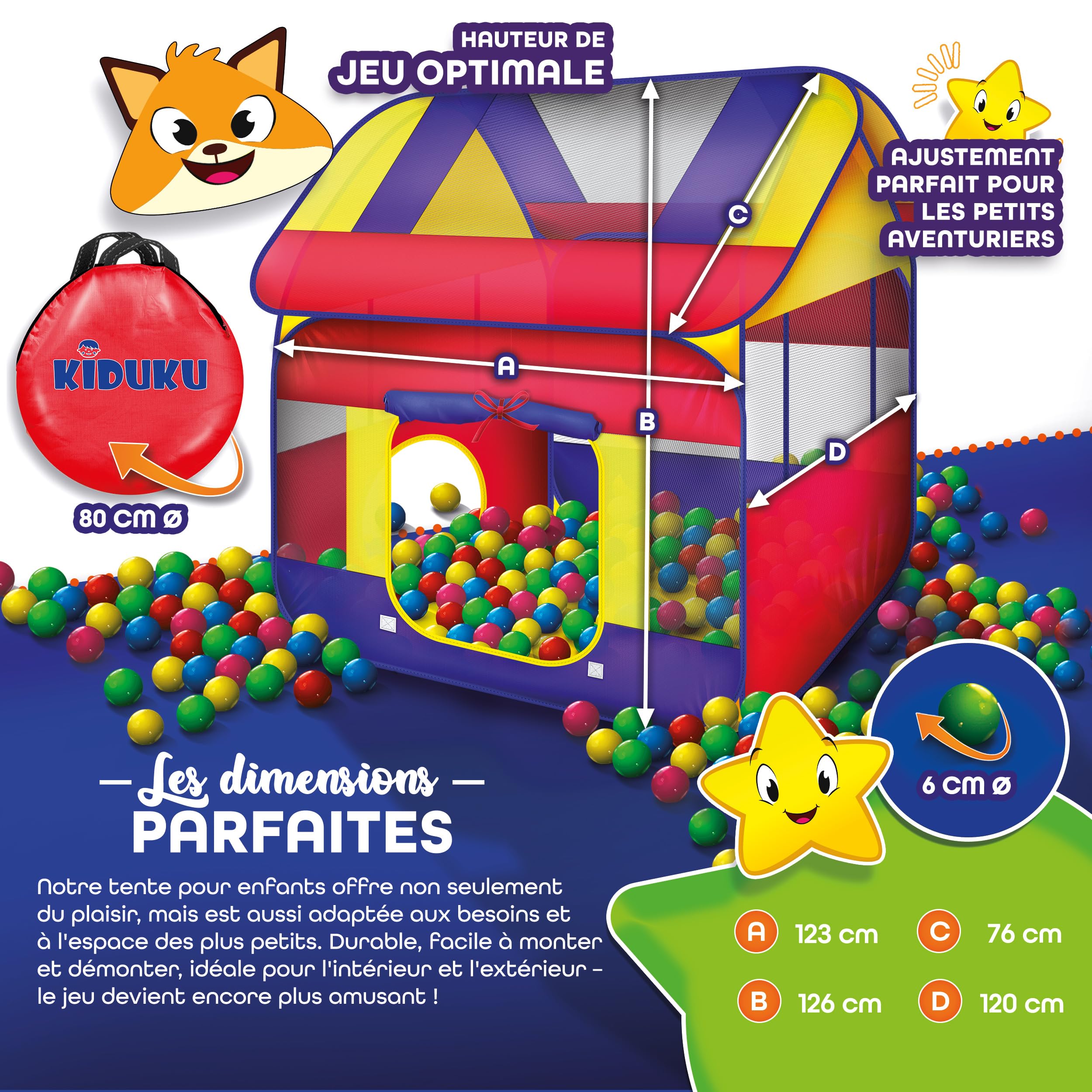 KIDUKU Tente de Jeu XXL Pop Up avec 300 Balles et Étui de Transport