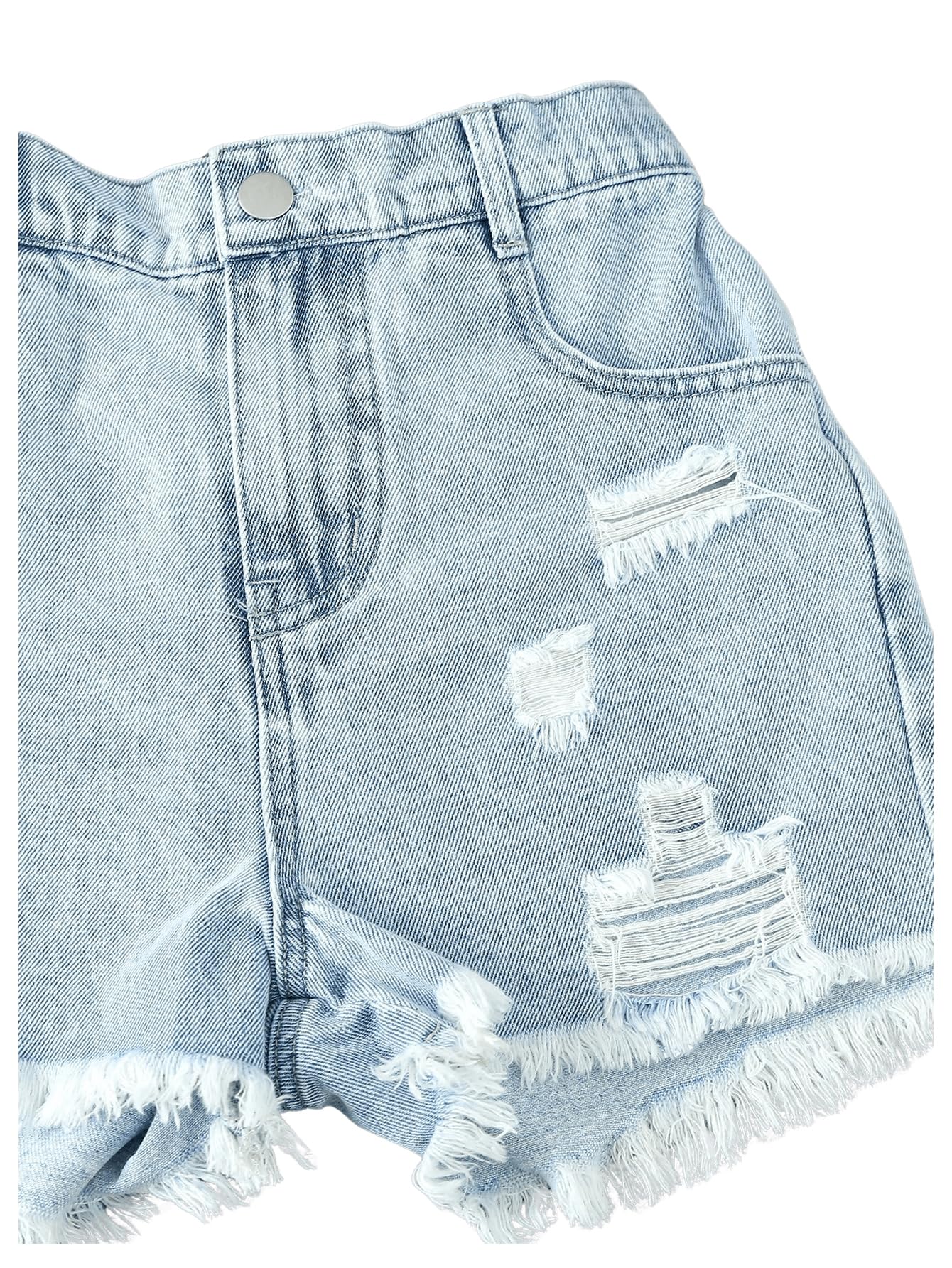 Floerns Pantaloncini da ragazza in denim strappato con orlo grezzo elastico in vita gamba dritta con tasche