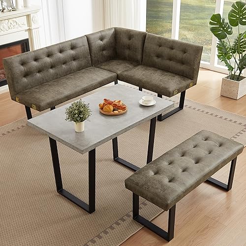 3-Piece Corner Dining Table Set with Bench, 70 Inch Space-Saving Breakfast Nook for Kitchen & Dining Room, Brown