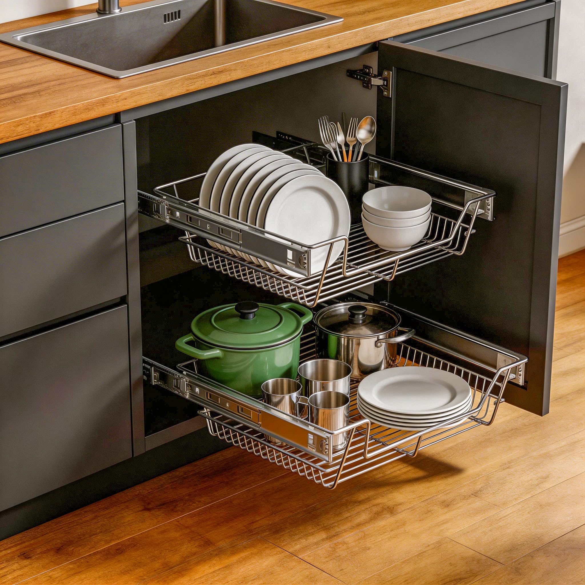 YRHome 2 cassetti da cucina, scaffalatura telescopica, per camera da letto, armadio, armadio, cucina, estraibile, cassetto estraibile, cassetto da cucina, scaffale adatto per armadi da 50 cm