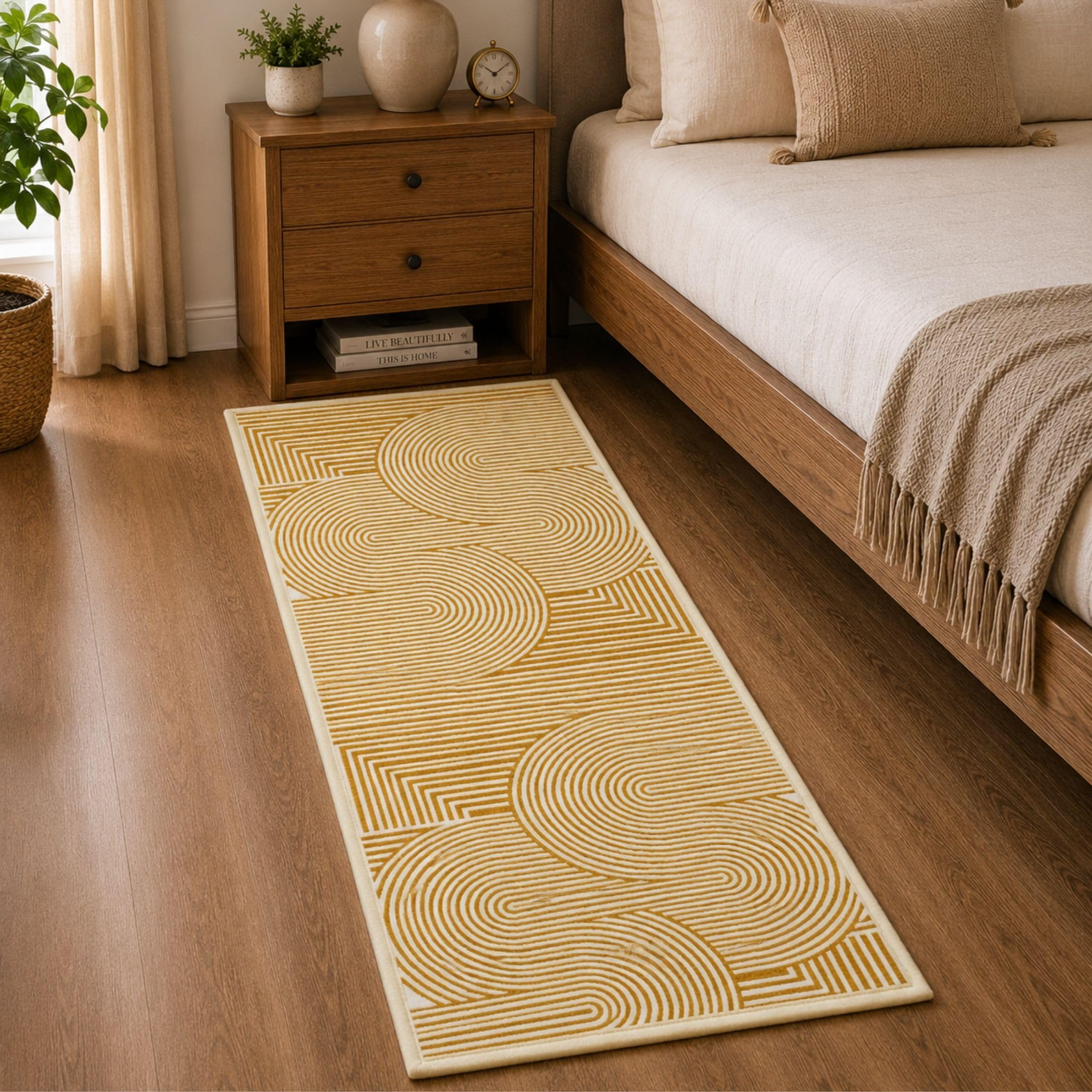 Digital Print Bedside Runner | Microfiber Nylon Digital Print Anti Skid Runner | Vintage Style, Runner for Bedroom, Dining Room, Hall, Entryway, Guest Room | Geomatric Black 2x6 Feet-image-24